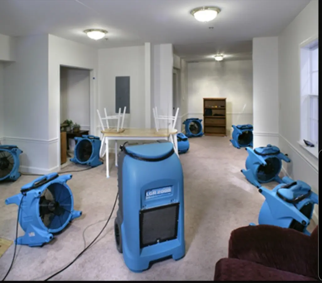 Air movers and dehumidifier setup for Water Damage Restoration in Glendale Heights